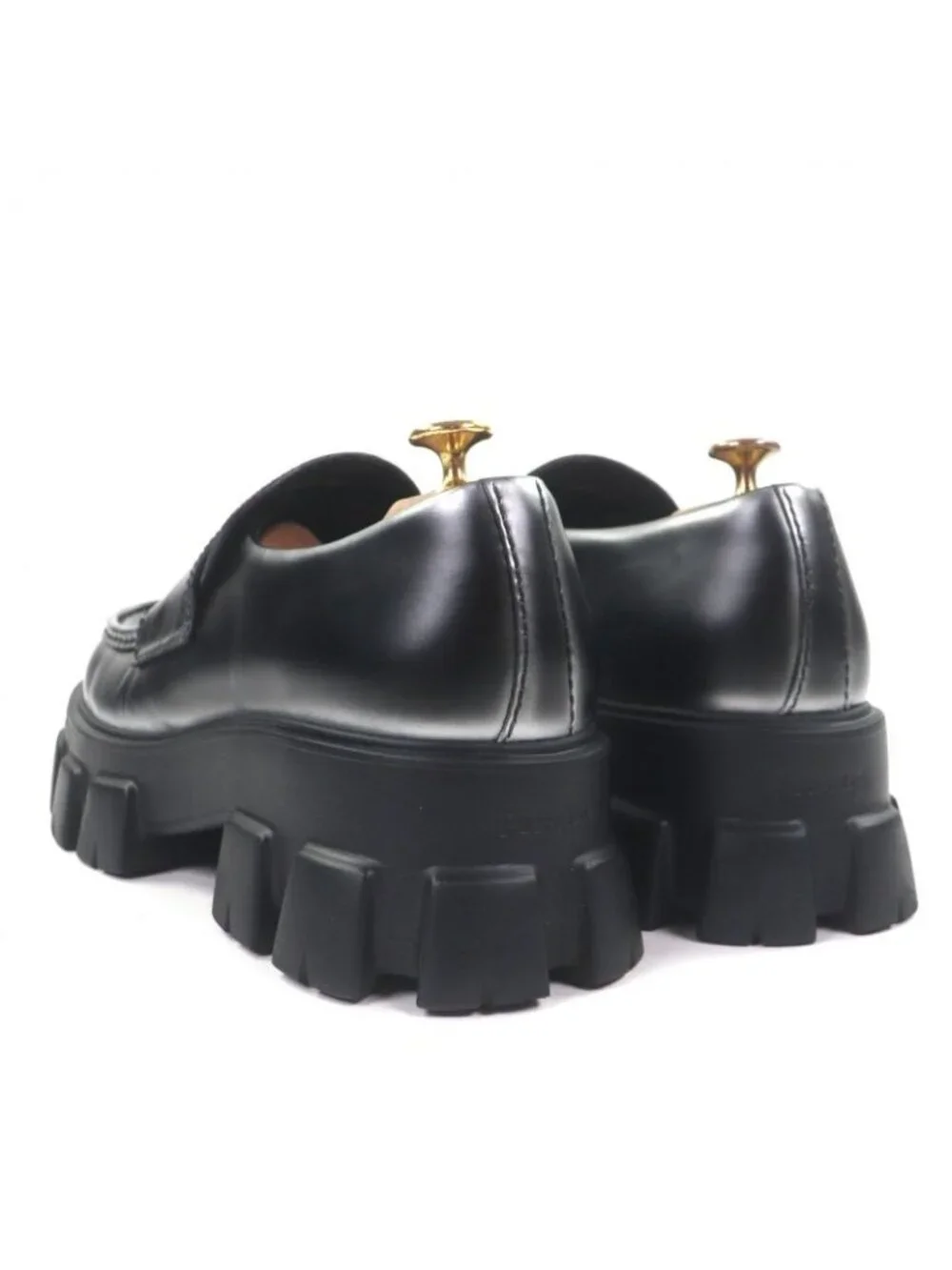 ★SOLD★ Prada Monolith Triangle Logo Plate Track Sole Leather Shoes Loafers Black - Picture 3 of 10